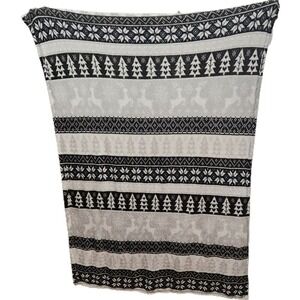 Holiday Trees Fleece Blanket Black & White Lightweight Soft Winter Fall